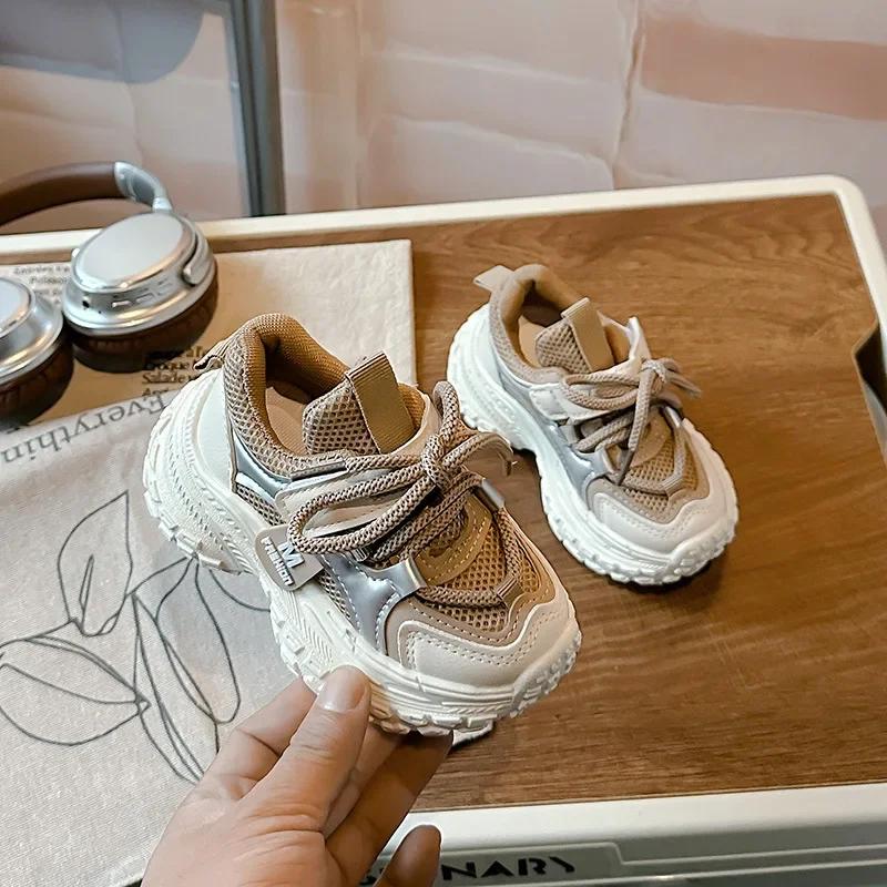 Students Sports Shoes Thick Soft Sole Children Running Shoes Mesh Breathable 2025 New Fashion Kids Sneakers Handsome Trendy