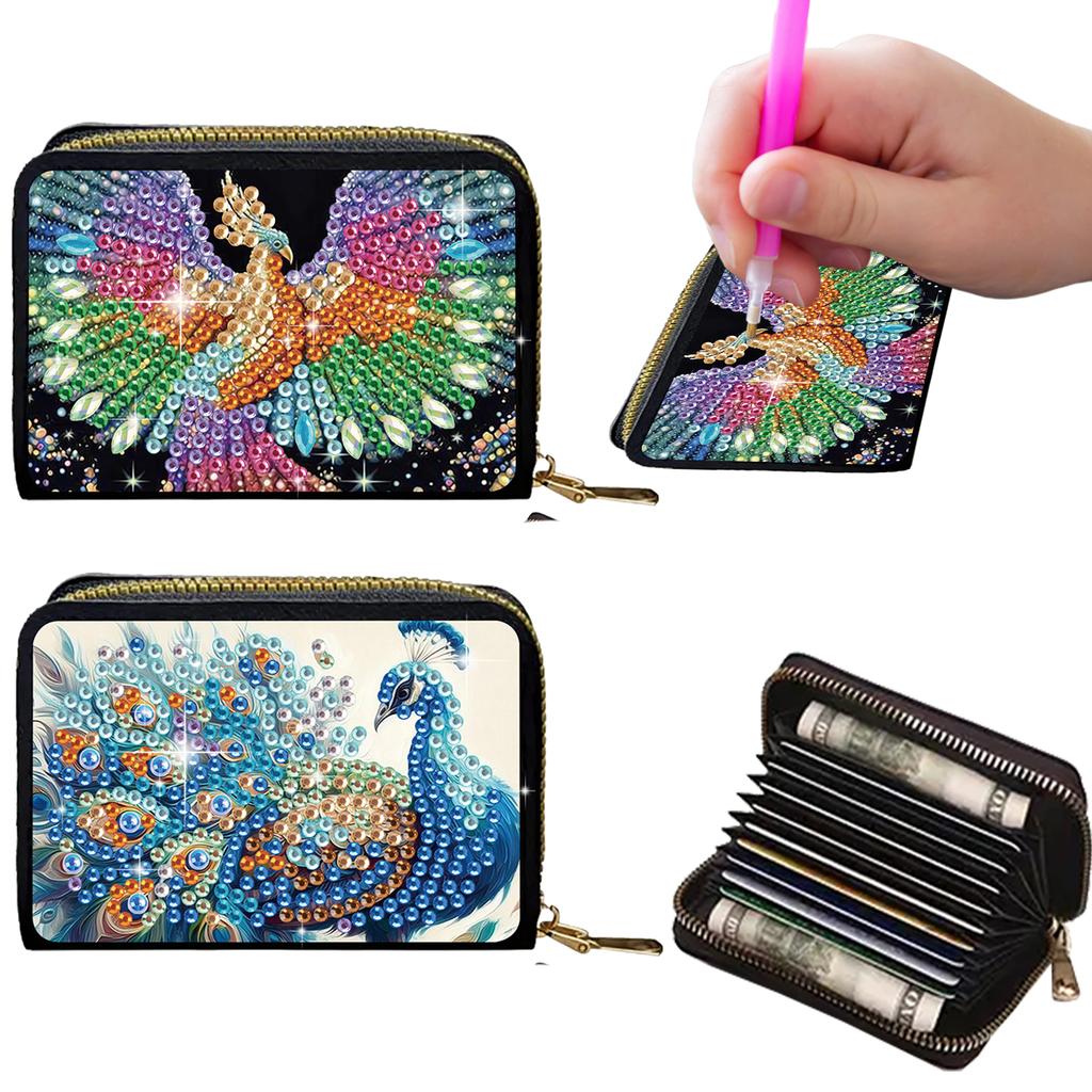 2pcs Animal Pattern Diamond Painting Fashion Card Holder DIY Diamond Painting Art Kit ID Storage Bag for Travel and Daily Use
