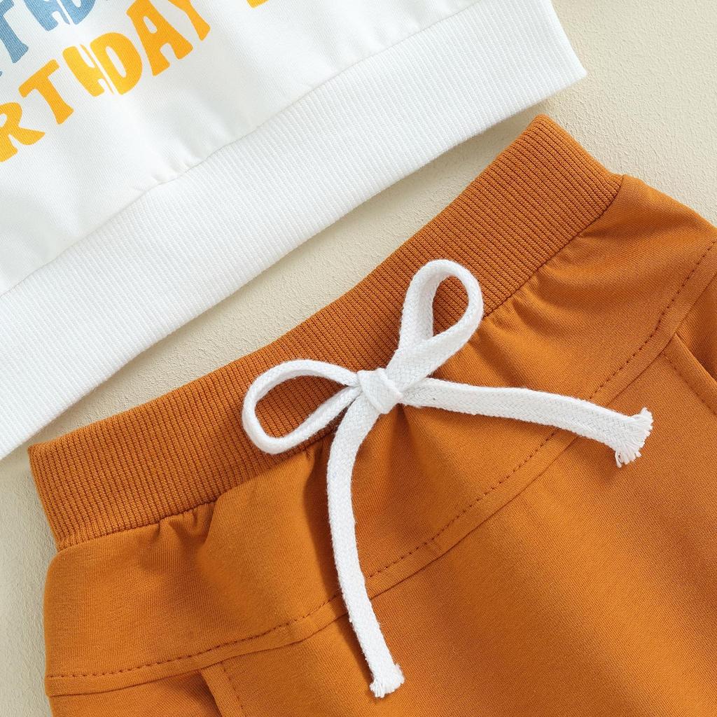 Toddler Boys Birthday Outfits 6M 12M 18M 24M 3Y Letter Print Long Sleeve Sweatshirts and Solid Color Long Pants 2Pcs Clothes Set