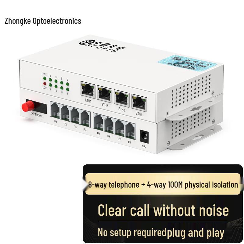 Zhongke Optoelectronics 8-Port Telephone 4-Port Ethernet Fiber Optic Transceiver FC Interface