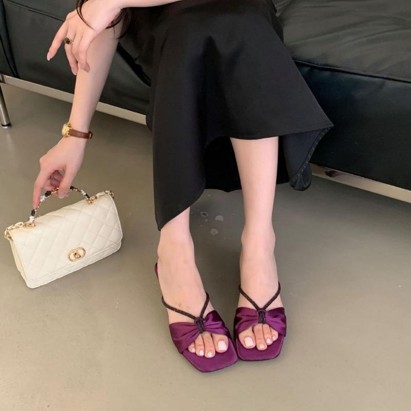 

Heels high heels new fairy style fashion with diamond large size slope heel rhinestone bow summer women s slippers 40 фиолетовый