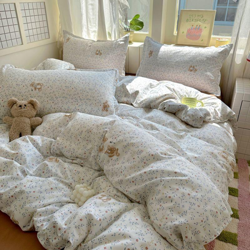 Ins Duvet Cover Set Floral Single Double Queen Size Flat Sheet Pillowcase No Filler Home Decor Girl Soft Bedding Set