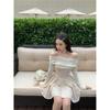 Temperament Socialite High-end Sexy One-word Shoulder Dress Women's New Slim and Thin Tutu Dress Black Birthday Dress