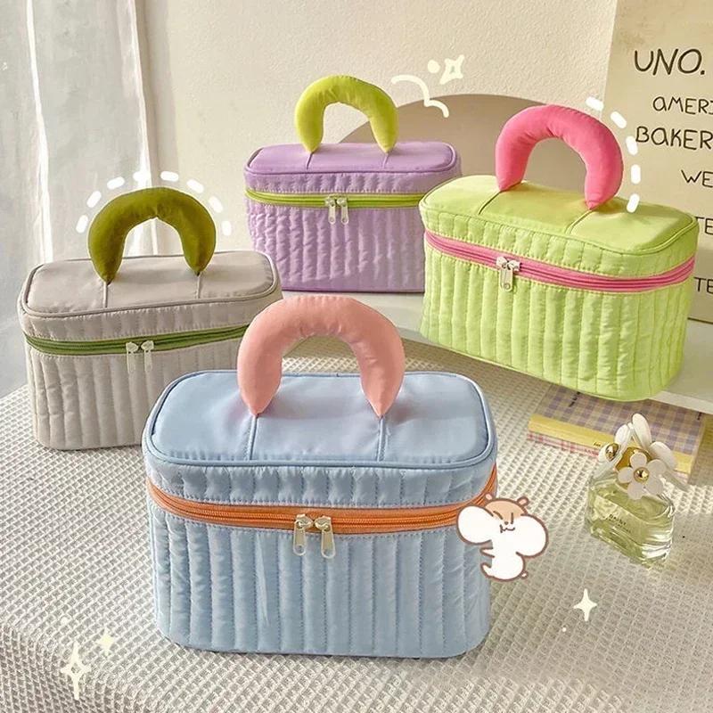 Portable Makeup Organizer - Contrast Color Square Triangle Cosmetic Bag for Travel Toiletry Storage Bag Organizer