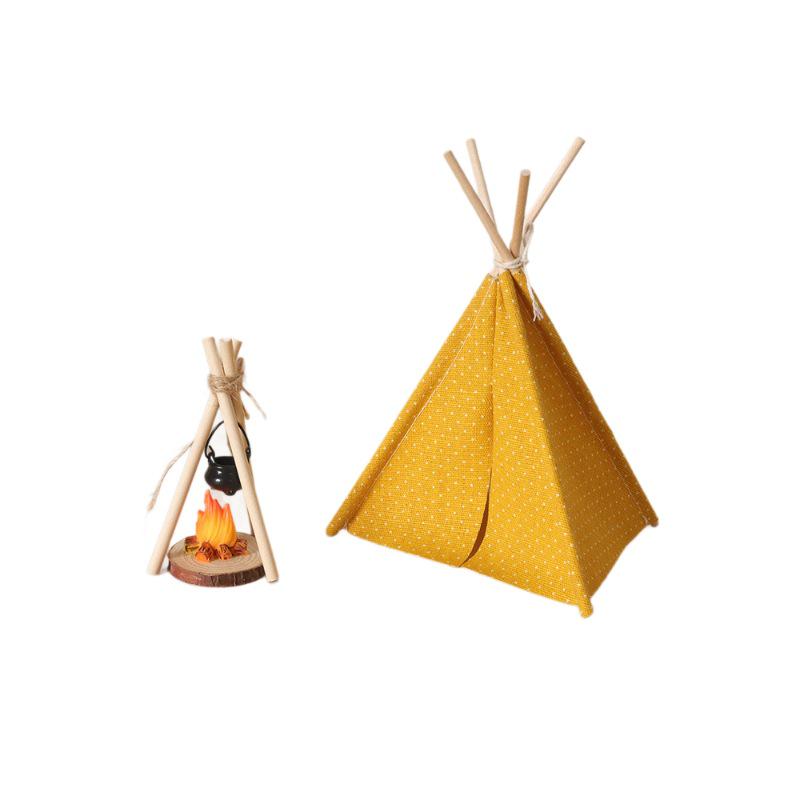 Mini Dollhouse Tent with Hanging Stove - Outdoor Scene Photography Prop & Play Toy