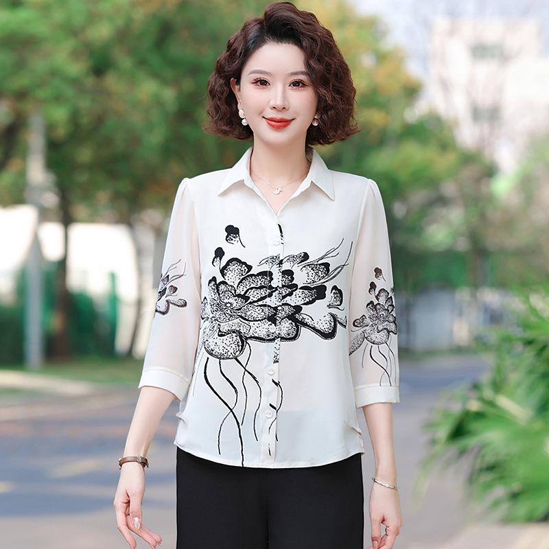 2026 European Style Women's Ink Painting Short Sleeve Shirt