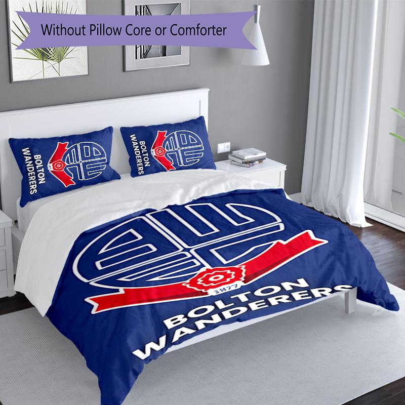 3pcs Bolton Wanderers FC LOGO Duvet Cover Set, Includes 1 Duvet Cover and 2 Pillowcases,Skin-Friendly&Comfortable Fabric,Suitable Bedding Sets