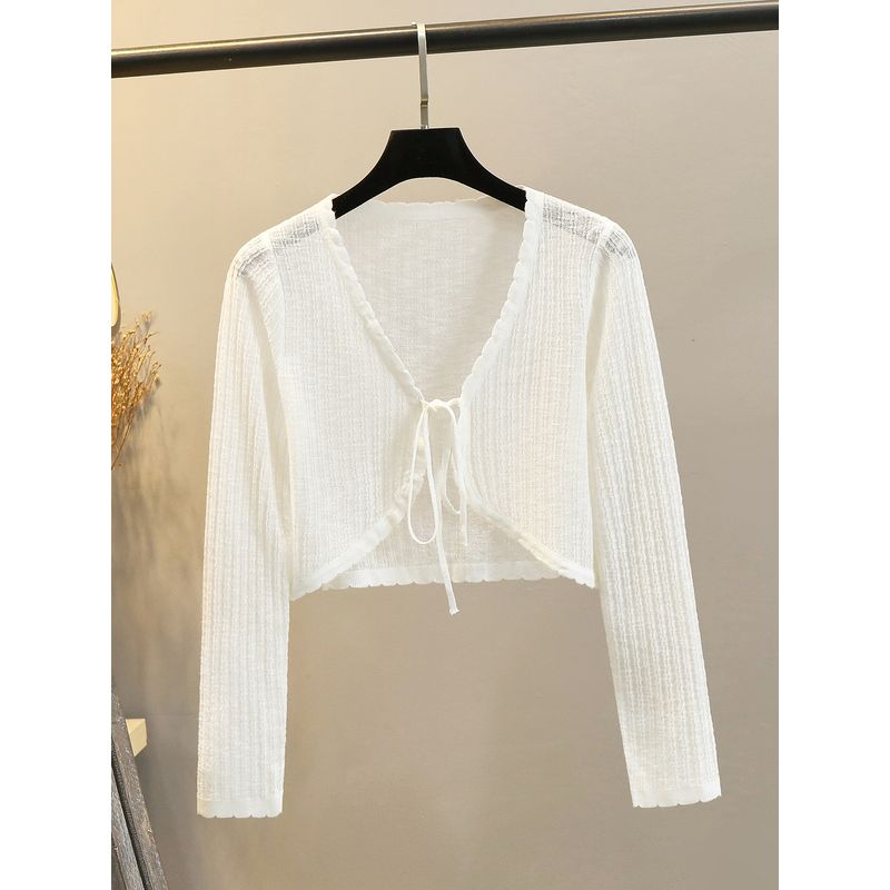 Bows Sun Protection Knit Cardigan Women's Summer Thin Small Waistcoat Short Outer Matching Halter Skirt Shawl Blouse