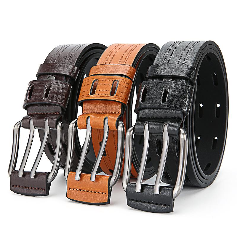 Men Classic Double Needle Buckle Belt, Casual Waistband for Daily Jeans & Outfit Matching, Great Choice for Him On All Festivals