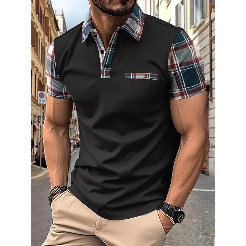 Stylish Plaid Short Sleeve Polo Shirt, Ideal for Daily Casual Outfits.