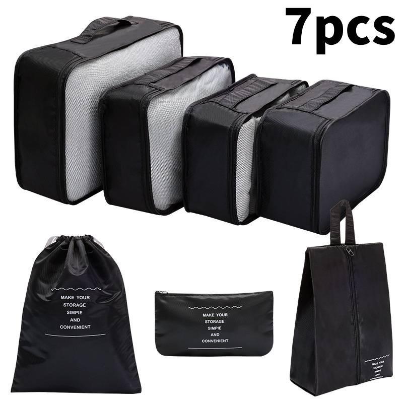 7pcs Solid Color Travel Storage Bag Set Largecapacity Clothes Bags Toiletries