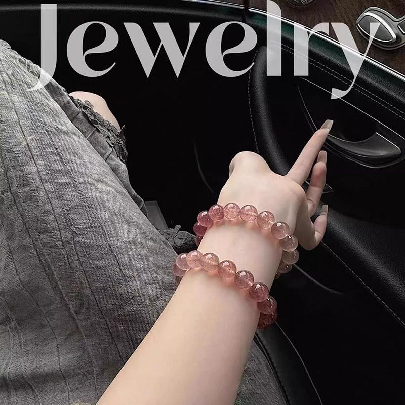 High-End Natural Strawberry Quartz Beaded Bracelet with Gold Accent - Women's Jewelry for Wealth and Luck