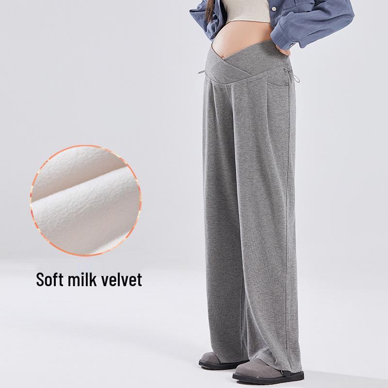 

Бархатные теплые брюки широкого кроя для беременных с перекрестной талией и кулиской - Идеально для осени/зимы XXL