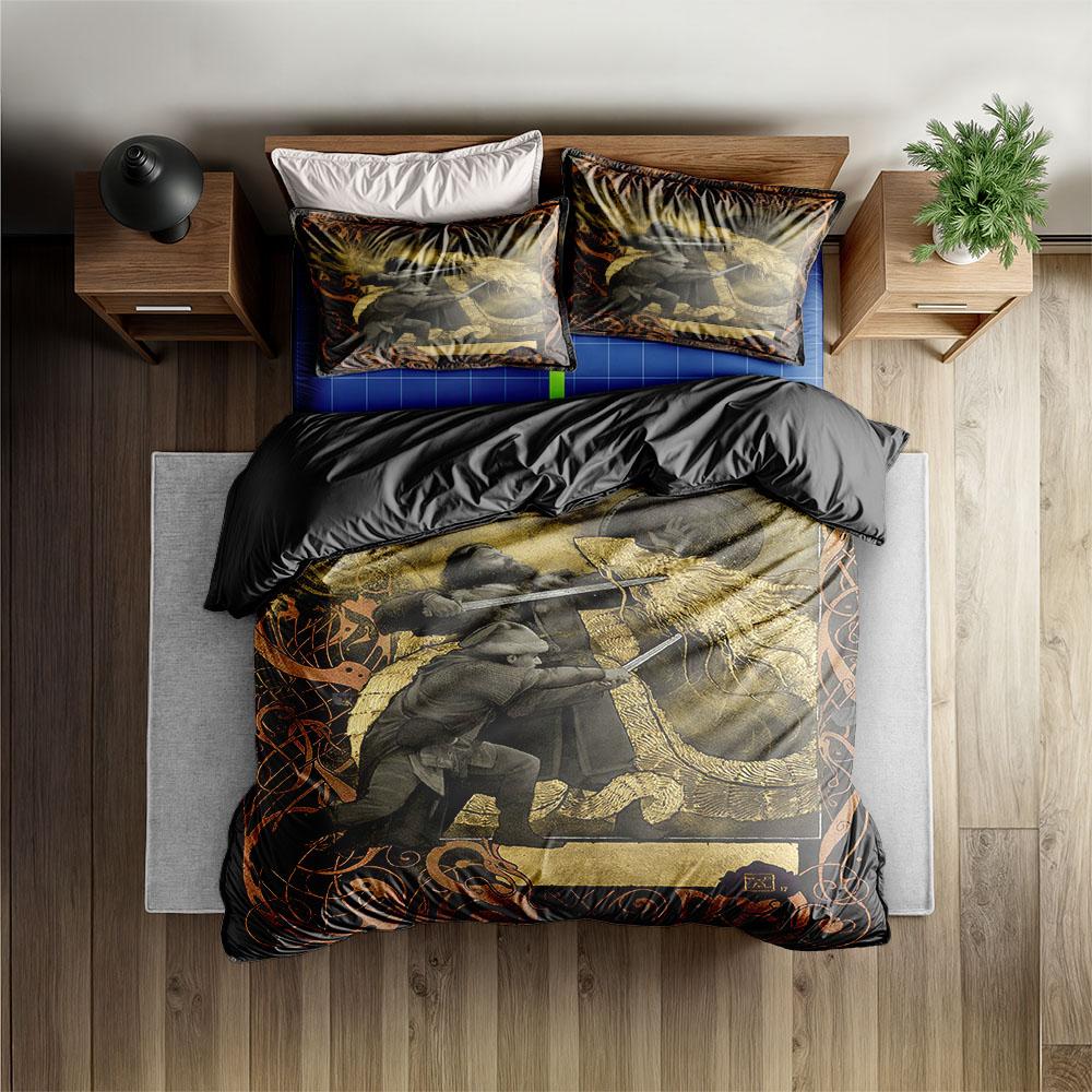 Green Tiger and Peacock Vintage Duvet Cover Set King Queen Double Full Twin Single Size Bed Linen Set