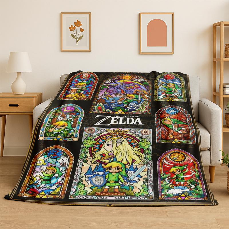 Classic Game Z-Zelda Cartoon Link Flannel Blanket Soft Warm Throw Blanket for Bedroom Living Room Bed Travel Camping Picnic
