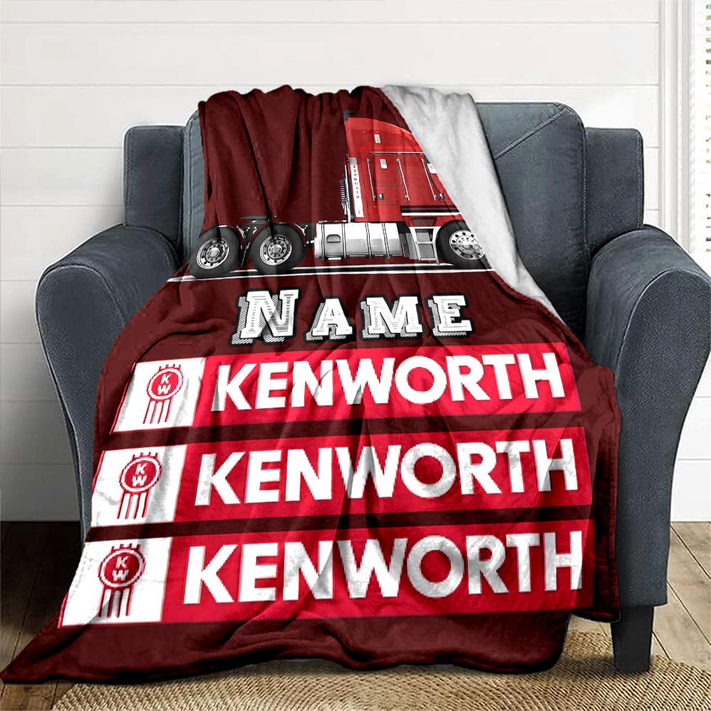 Kenworth Truck Design With Bold Red And White Elements Customize Your Name Cartoon Movie Pattern Blanket Chair Office Sofa Bed Camping Soft And Warm