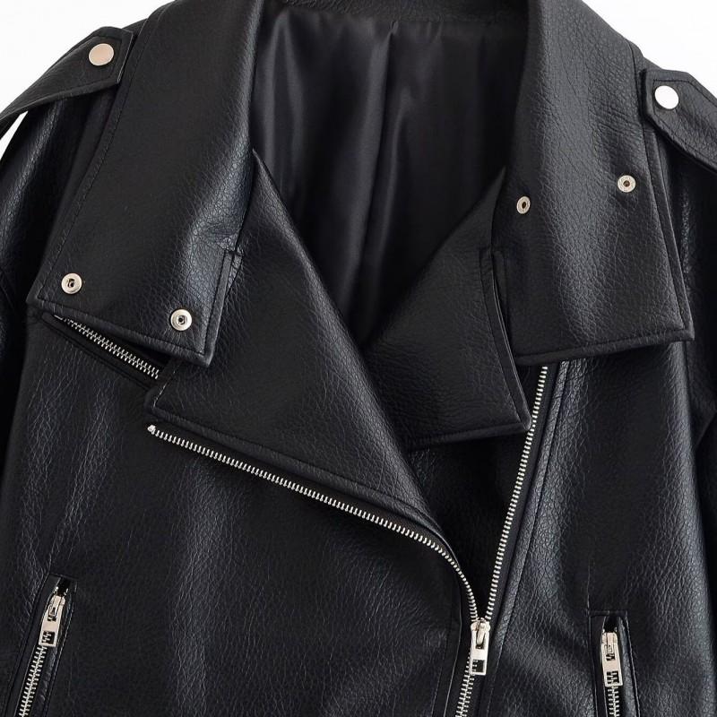 2026 Womens Street Fashion Zip-Up Biker Leather Jacket W09 12295