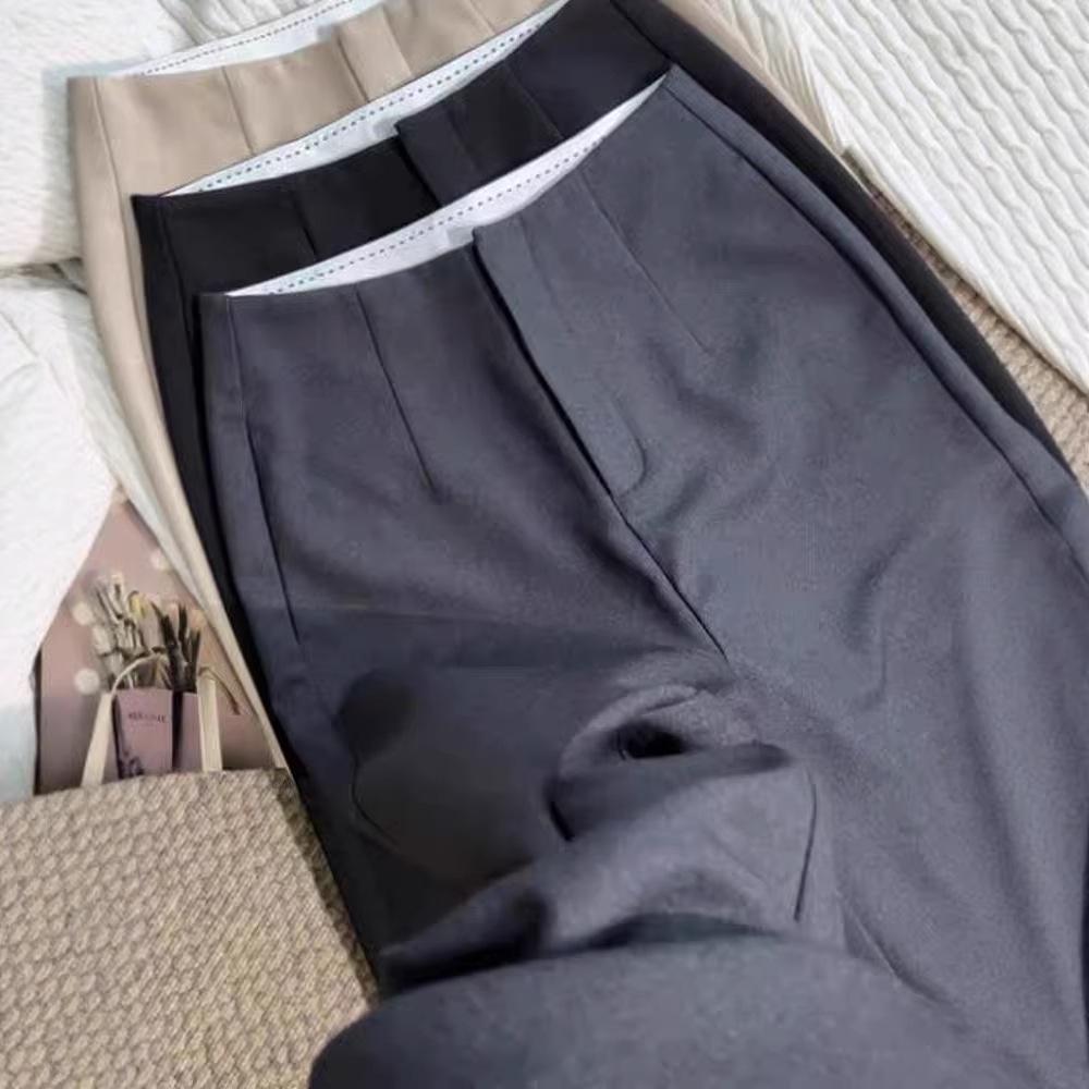 2025 Autumn Grey Slimming Straight-Leg Women's Pants - Fashionable, Versatile, No Waistband Design for Commuting