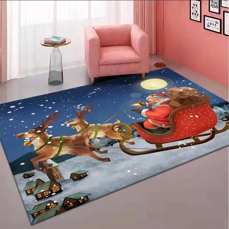 Festive Christmas Theme Carpet Cute Cartoon Pattern NonSlip Soft Floor Mat Suit for Living Room Bedroom Home Decor Party Gift