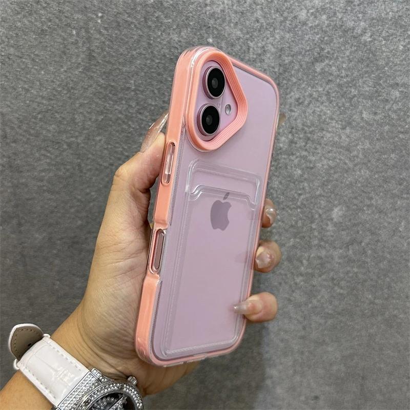 

Card Bag Transparent Phone Case For iPhone 11 12 13 14 15 16 17 Pro Max Plus X Xs XR Air Clear Shockproof Bumber Cover For iPhone 14 Plus