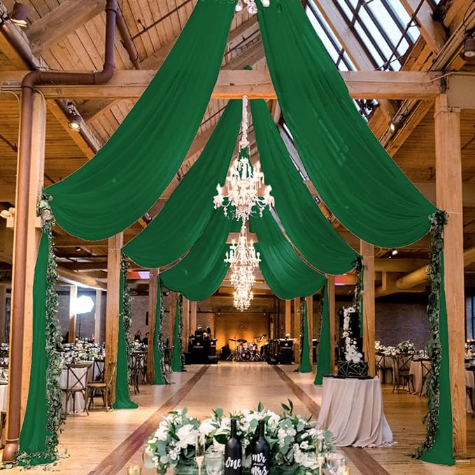 6 Panels 2.46ft X 10ft Wedding Ceiling Drapes Chiffon Fabric Event Party Banquet Drapes for Ceremony Stage Roof Decoration