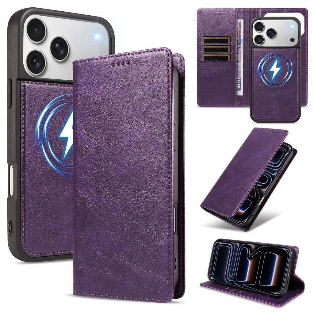 iPhone 18 Pro Max Magnetic Leather Case with Imitation Cowhide Texture and Flip Card Holder