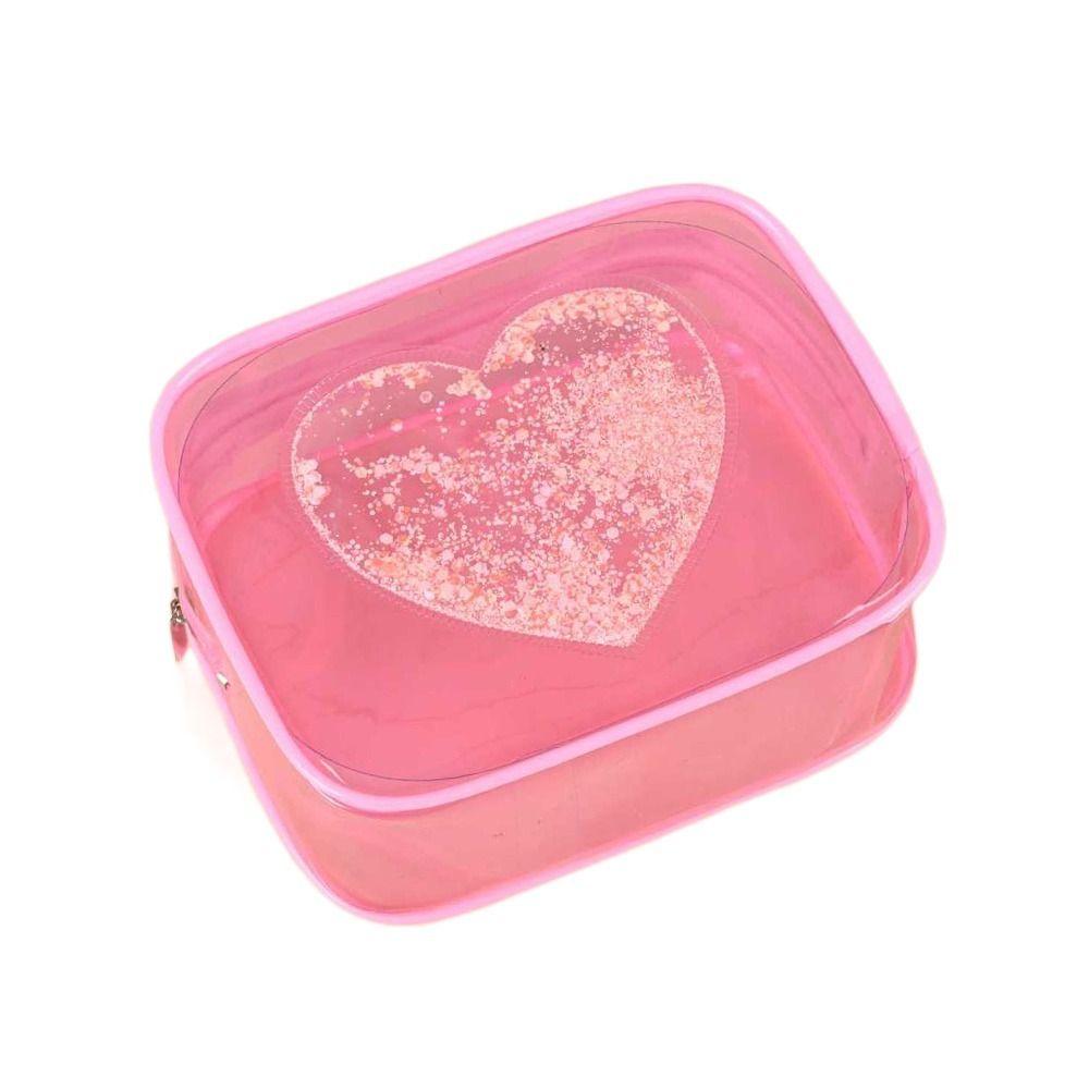

Heart Pattern Transparent Toiletries Bag Square Cosmetic Bag Durable Makeup Bag pink-heart