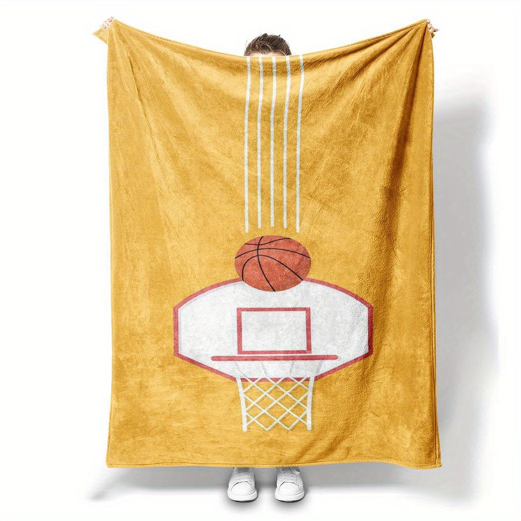 

1pc Basketball Hoop Print Flannel Throw Blanket – Sporty Gift for Fans, Home Office Sofa Car Nap 130x150cm51x59in