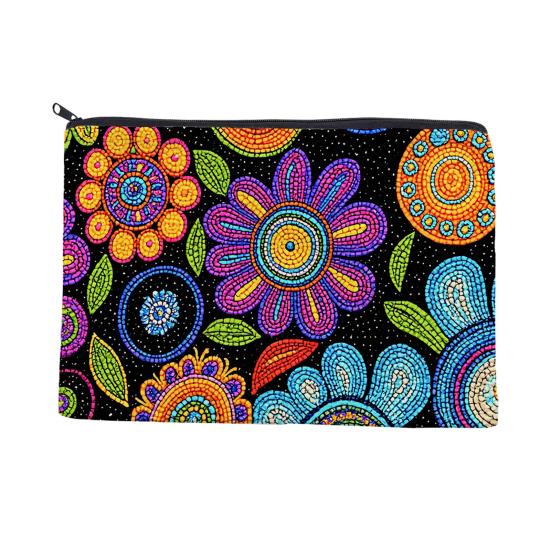 Makeup Bag, with Smooth Black Zipper, Colorful Pattern Printed, Large Capacity Canvas Storage Bag, for Travel Cosmetic Coin Key