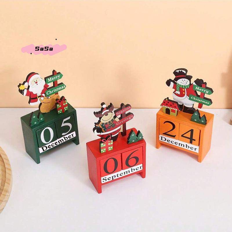 S-1Pc DIY Santa Snowman Wooden Christmas Countdown Calendar Tabletop Ornaments Xmas Gifts For Kids Holiday Home Decor