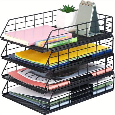 1 Satz stapelbarer Briefablage-Papier-Organizer mit 4 Etagen, Schreibtisch-Organizer-Ablage aus Metall zur Aufbewahrung von Briefen/A4-Papier, geeignet für Büro, Schule, Zuhause