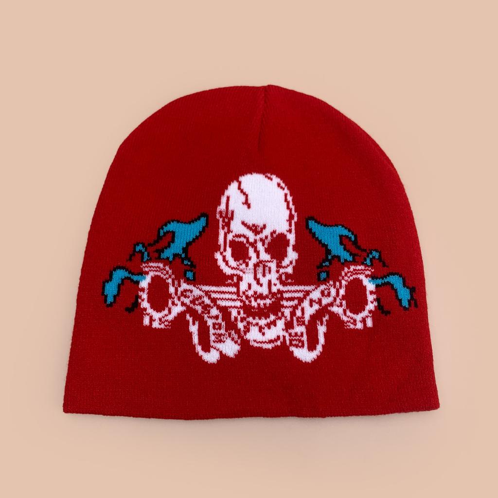 Autumn and Winter Dark Wind Skull Flame Jacquard Knitted Hat Men and Women Warm Personality Retro Street Pullover Hat