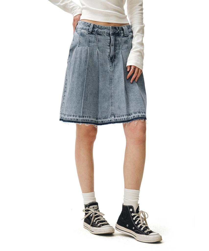 Deketeuumeon Front Pleats Midi Skirt Dcsk008Blue