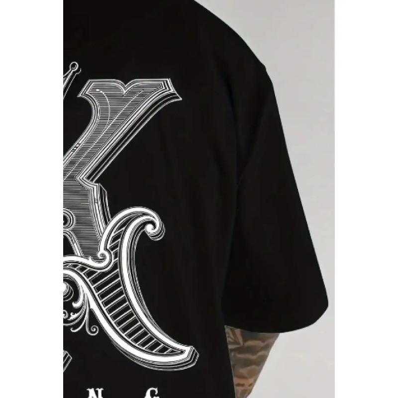 European Size Men's Loose Fit White KING Letter Print T-Shirt , Breathable Casual Sport Crew Neck Short Sleeve, Striking Black and White KING Graphic