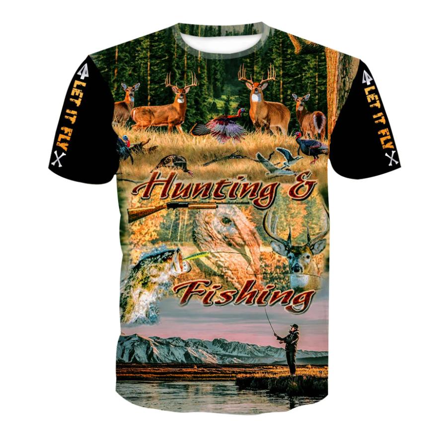 Funny Fishing T-Shirts Outdoor Hunting 3D Print Men's Women Casual Short Sleeve Oversized T Shirt Top Harajuku Tees Man Clothing