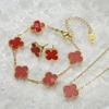 13mm Stainless Steel Clover Jewelry Set Necklace Bracelet Earrings Women Fashion Floral