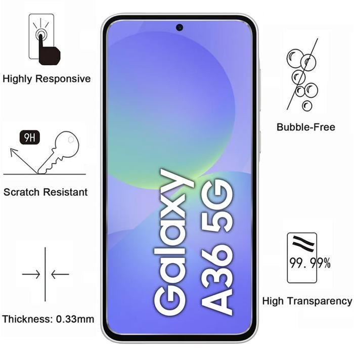 Tempered Glass - Phonillico® - Samsung Galaxy A36 5G - Pack of 4 - Scratch Resistant - Transparent