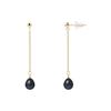 Earrings - Pearls & Colors - Genuine Black Cultured Pearls 7-8 Mm - Yellow Gold 375/1000 - AAA+