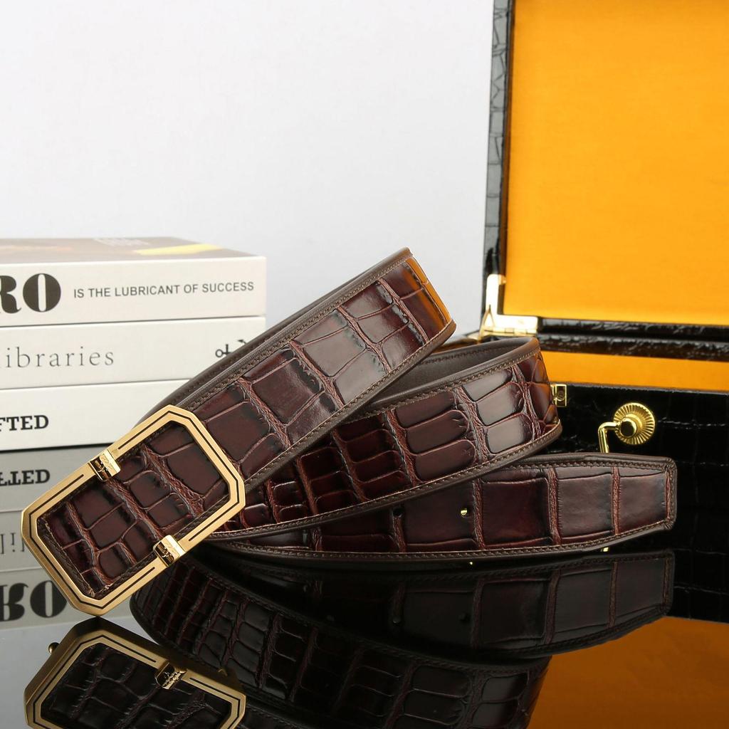 Men's Casual Crocodile Leather Belt - 3.8 Wide