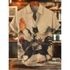 Modisches Herren Sommer Hawaiianhemd Vintage Kalligraphie Katze Dinosaurier 3D Druckhemd Kurzarm Lässige Strandhemden