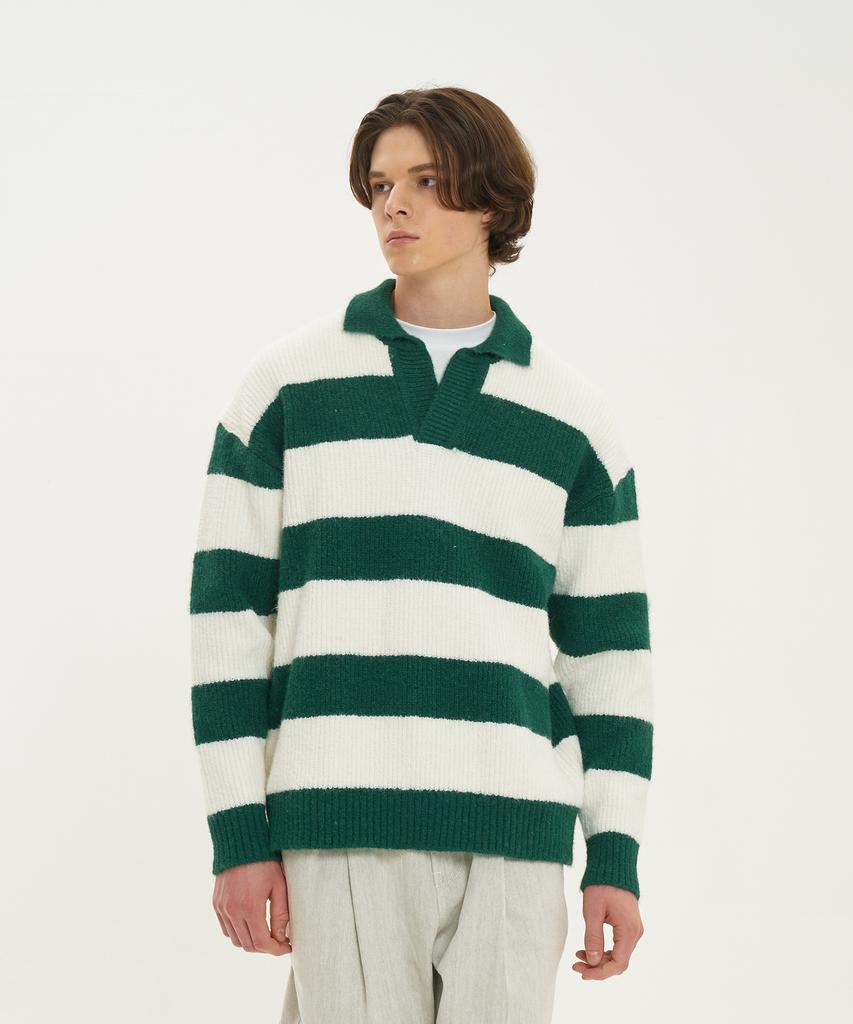 BLOND9 Honey Bee Rugby Polo Wool Knit_Pine Green