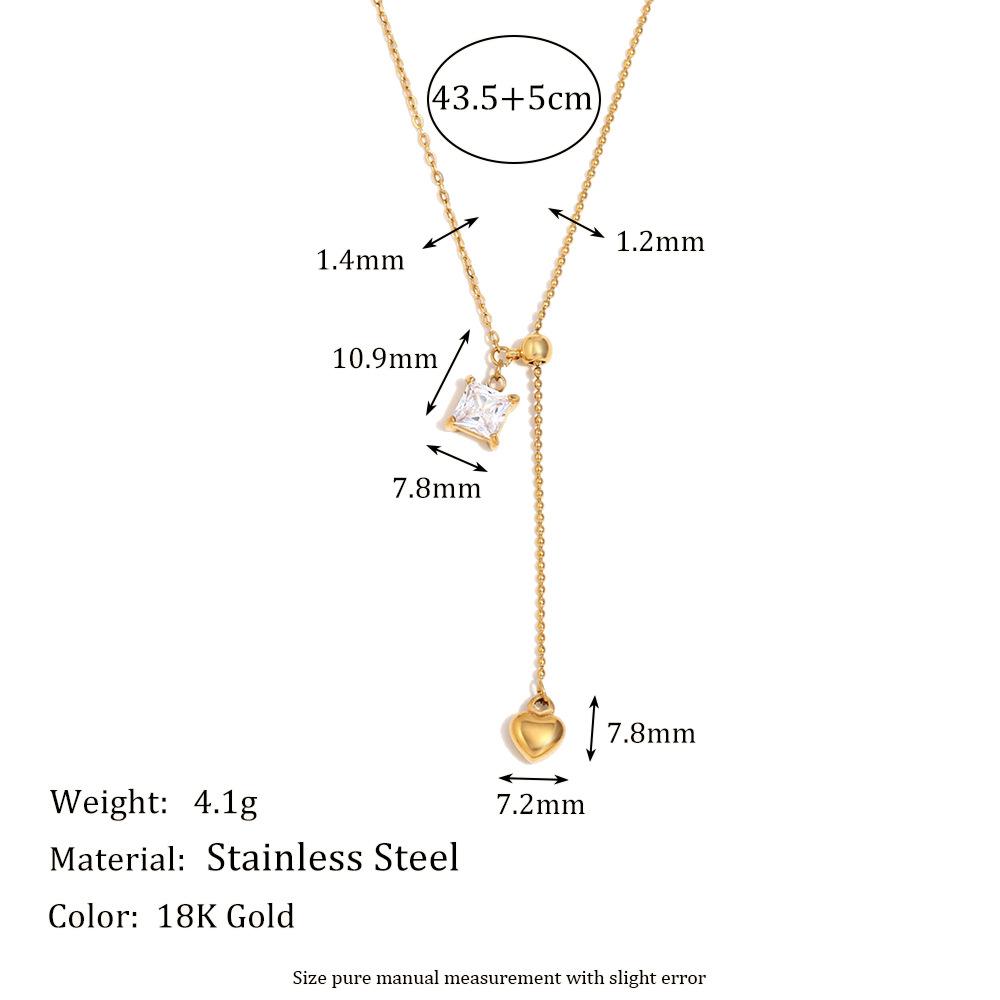 Elegant Gold Square Zircon Heart Tassel Necklace For Women Niche Design Luxury Temperament Pendant Jewelry Fashion Accessory