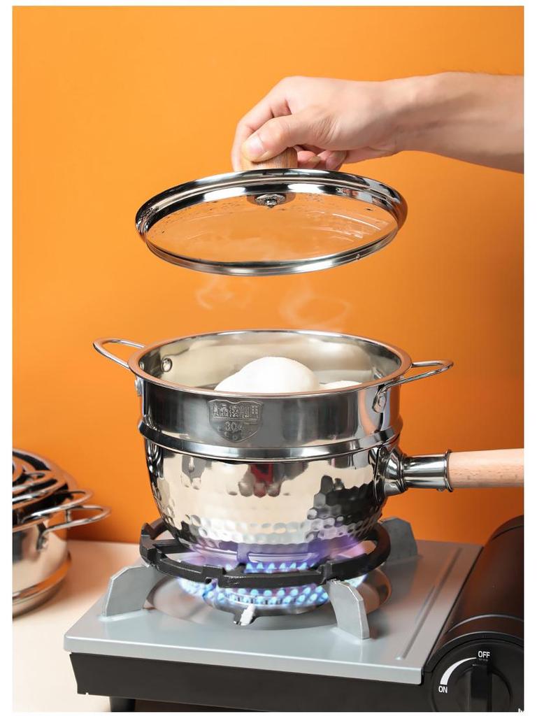 Cestello per Vapore in Acciaio Inossidabile 304 Impilabile Mini - Piccola Dimensione, Perfetto per Dormitori e per Cuocere al Vapore Mantou o Baozi, con Pentolino per Alimenti Complementari