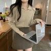 French Polo Collar Knit Sweater Women Solid Color Elegant Button Cardigan Spring Long Sleeve Base Layer Top