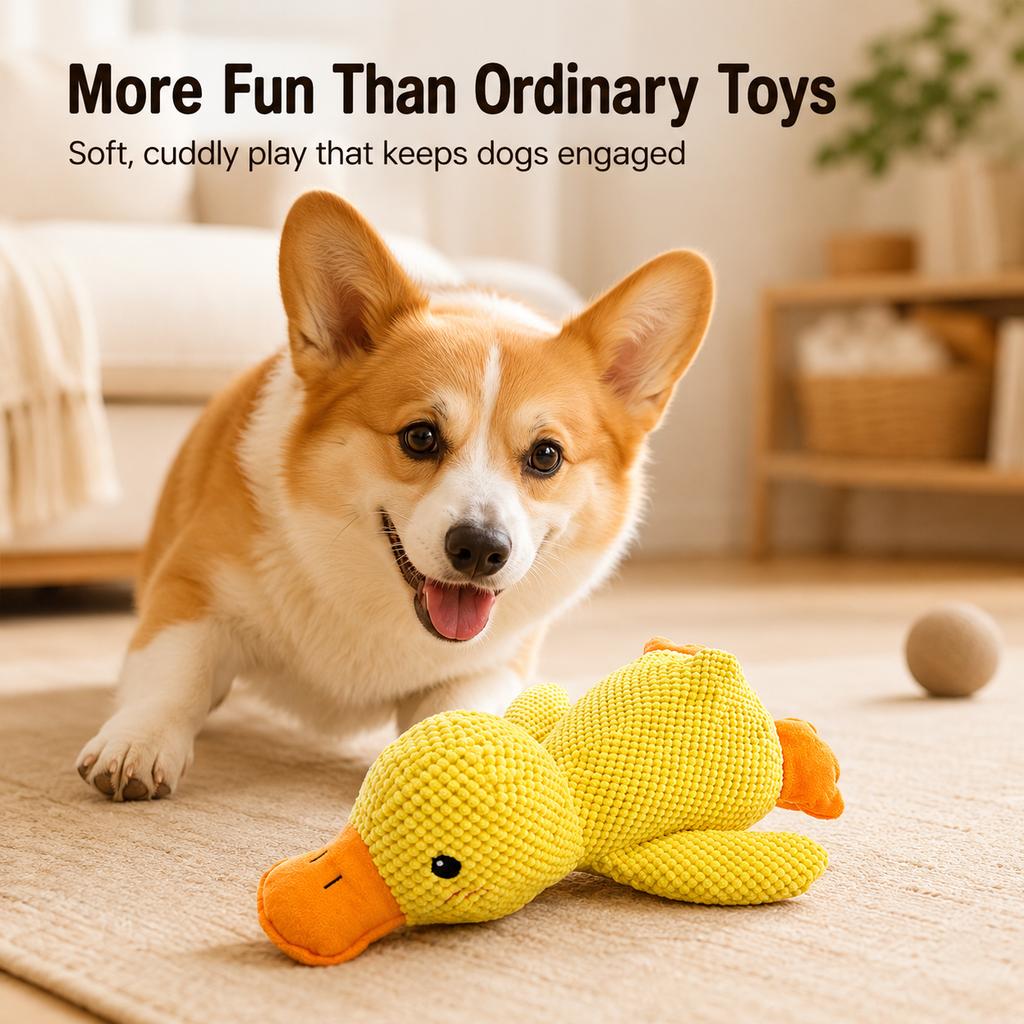 Yellow Plush Duck Dog Toy Squeaky Chew Toy Soft Chenille Pet Interactive Puppy Training Bite Toy For Small Medium Dogs