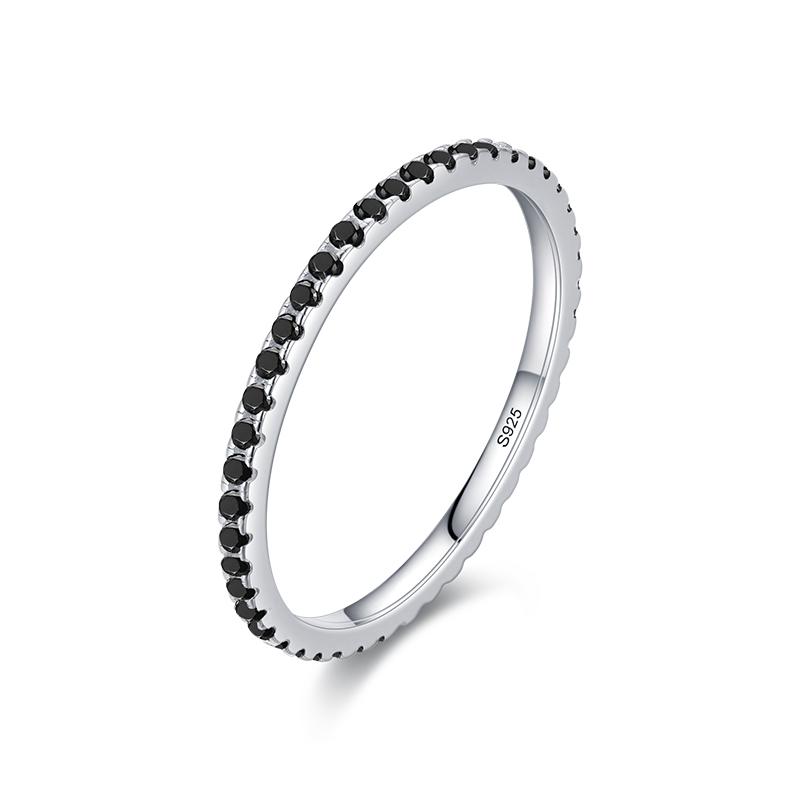 

Real Silver Black Zirconia Stackable Rings Fashion Crystal 925 Sterling Silver Finger Rings for Women Party Fine Jewelry 9