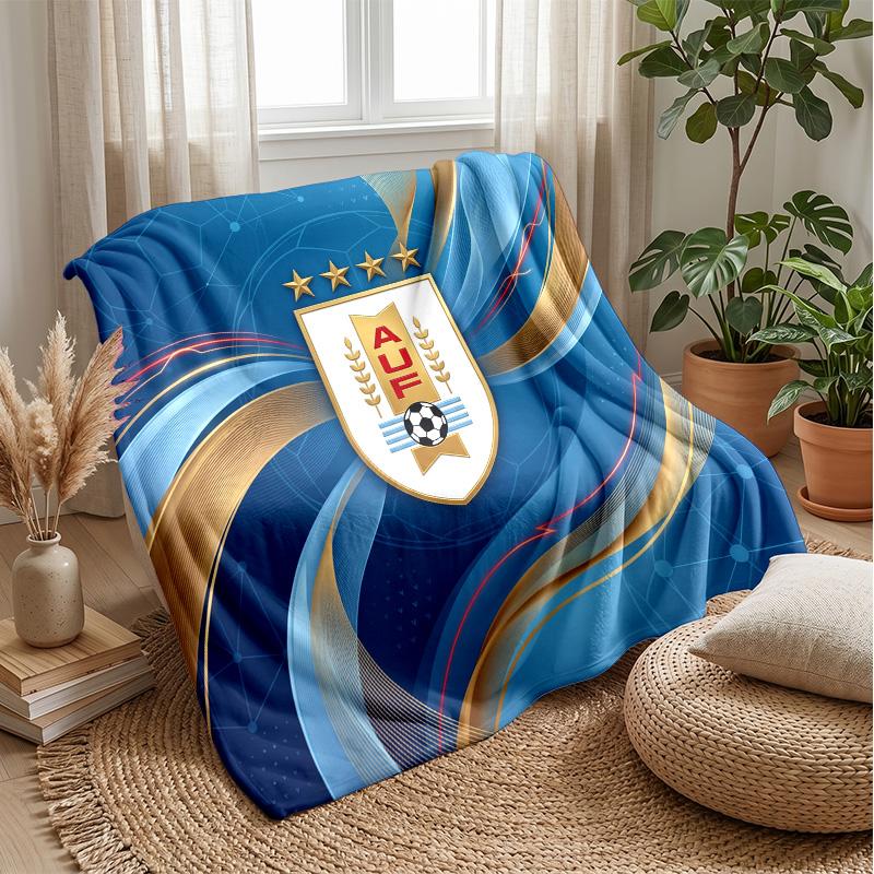Uruguay Football Printed Flannel Blanket Skin Friendly Warm Decorative Throw for Indoor Couch Bed Daily Use