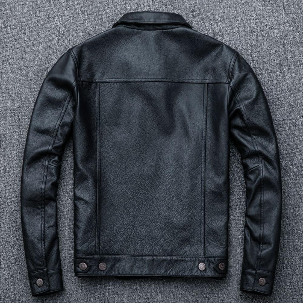 Spring First Layer Cowhide Locomotive Retro Leather Jacket Men's Lapel Leather Jacket