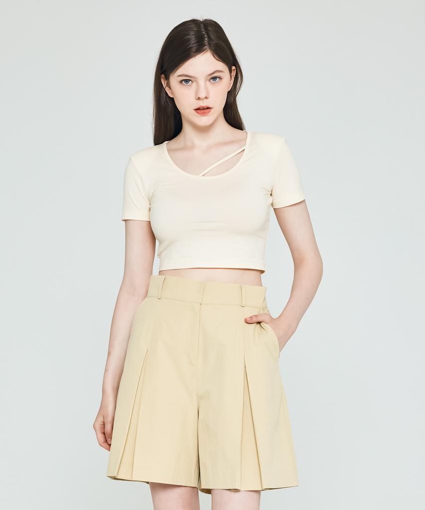 DEPASION Silket Crop Short Sleeve T-Shirt (Yellow)