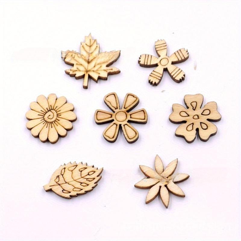 100pcs/bag Home Decoration Hanging Ornament Accessory Painting Scrapbooking Craft Wooden DIY Plant Flower Shape Handmade